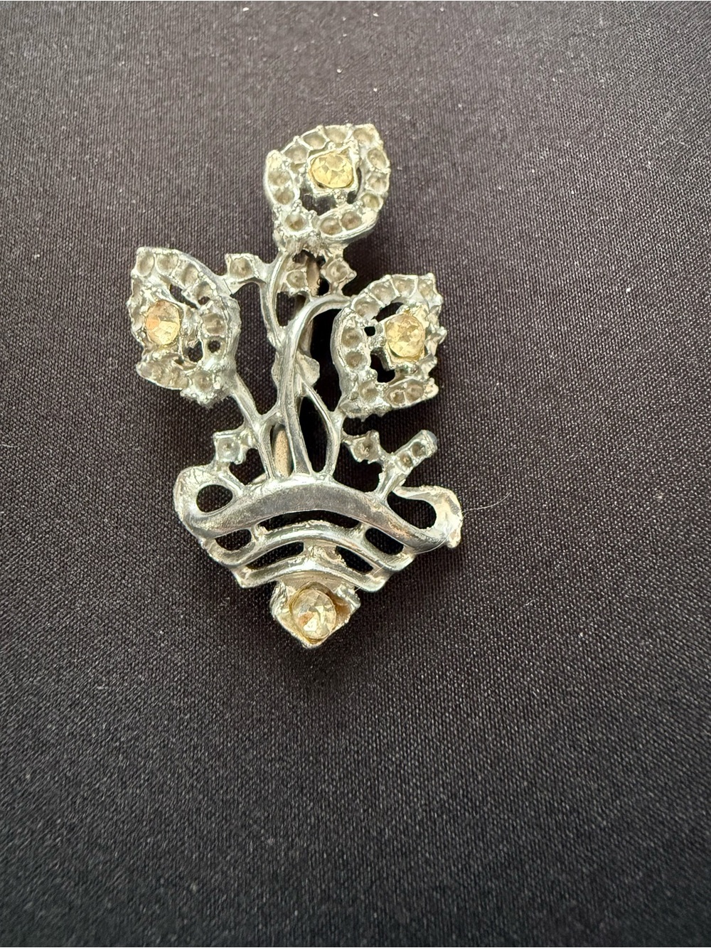 Vintage Silver-Tone Flower Brooch with Champagne Crystals
